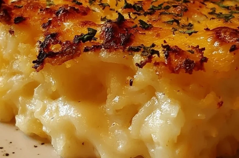 Deliciously baked Cracker Barrel hash brown casserole in a cozy kitchen setting.