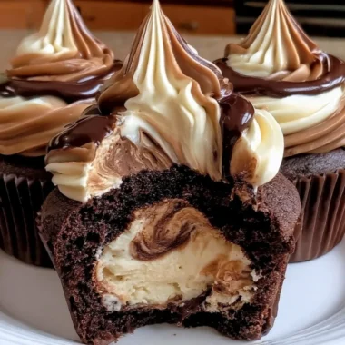 Chocolate Coffee Cream Cupcakes topped with rich frosting and coffee beans.