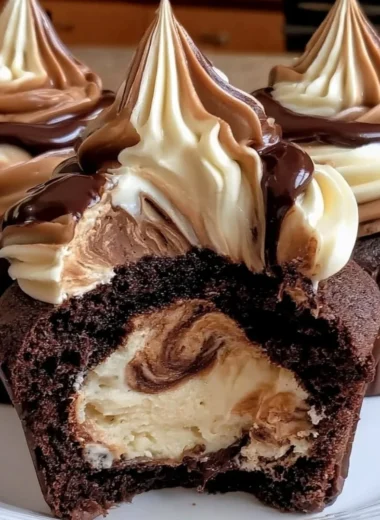 Chocolate Coffee Cream Cupcakes topped with rich frosting and coffee beans.