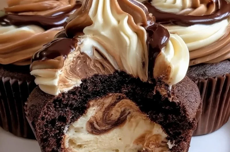 Chocolate Coffee Cream Cupcakes topped with rich frosting and coffee beans.
