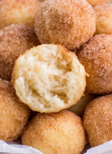 Delicious Churros Poppers served with a chocolate dipping sauce.