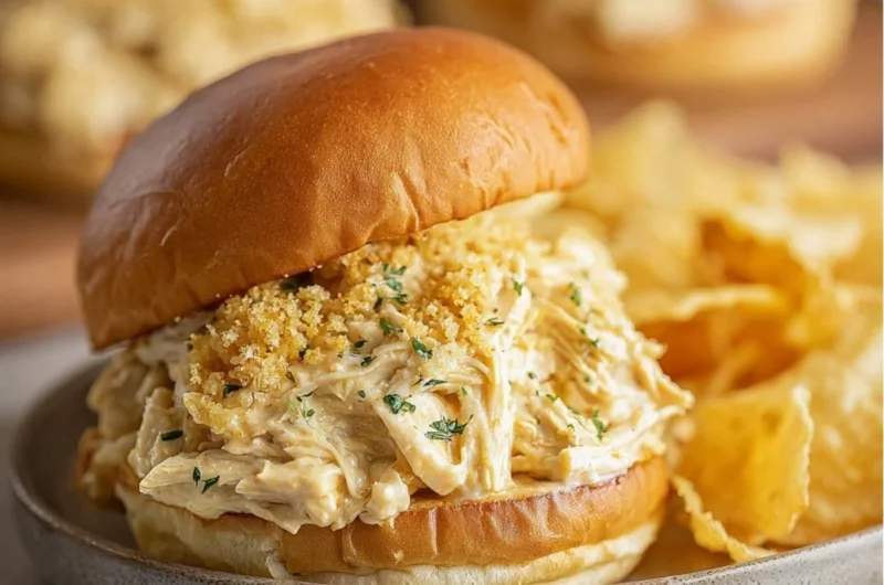 Cozy shredded chicken sandwich topped with flavorful sauces in Ohio setting