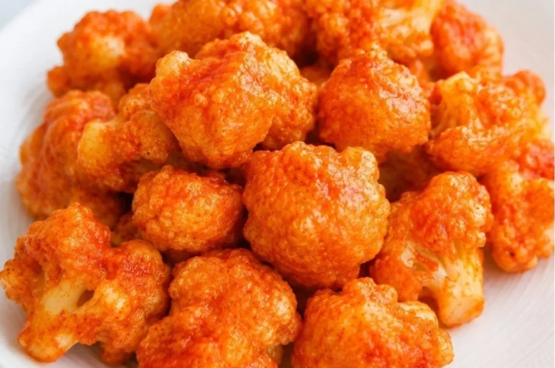Cozy vegan cauliflower nuggets served with dipping sauce on a plate