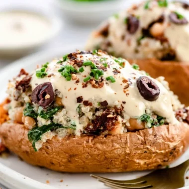 Cozy vegan stuffed sweet potatoes filled with delicious and healthy ingredients