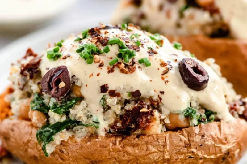 Cozy vegan stuffed sweet potatoes filled with delicious and healthy ingredients
