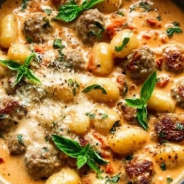 Creamy gnocchi with sausage in a delicious sauce