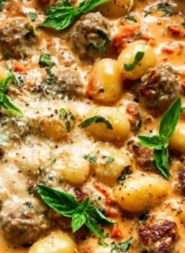 Creamy gnocchi with sausage in a delicious sauce