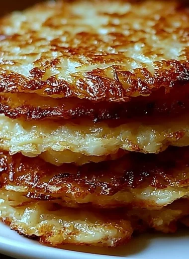 Crispy German potato pancakes served with sour cream and herbs