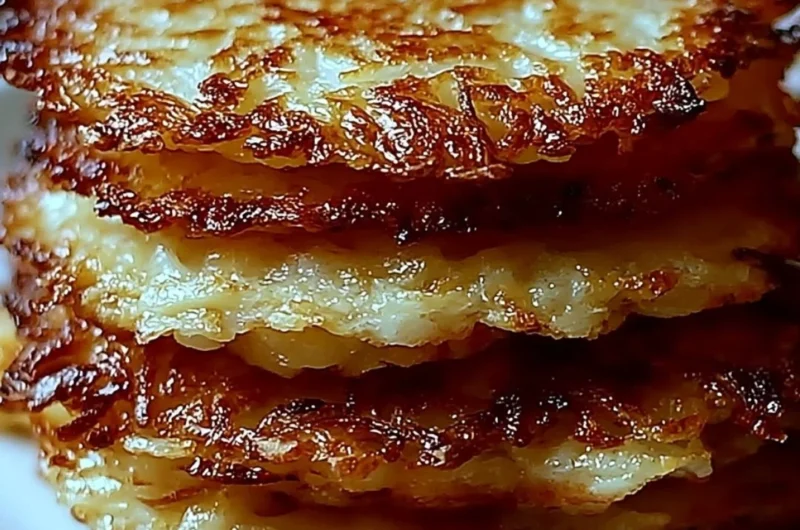 Crispy German potato pancakes served with sour cream and herbs