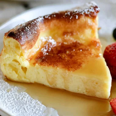 Fluffy easy German pancakes served with fresh fruit and syrup
