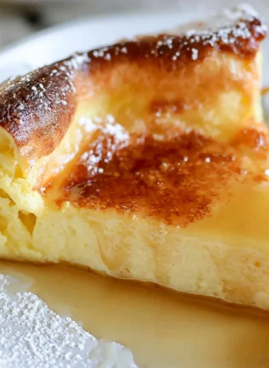 Fluffy easy German pancakes served with fresh fruit and syrup