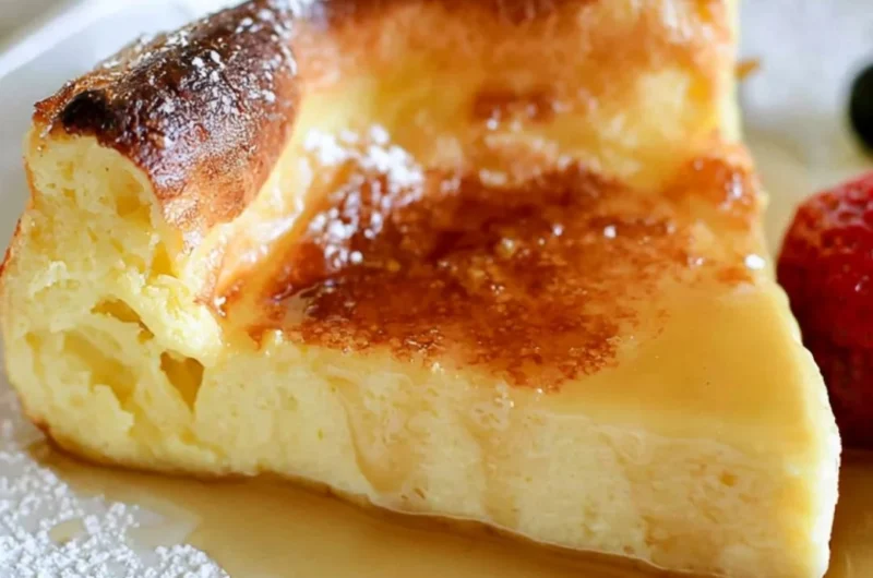 Fluffy easy German pancakes served with fresh fruit and syrup
