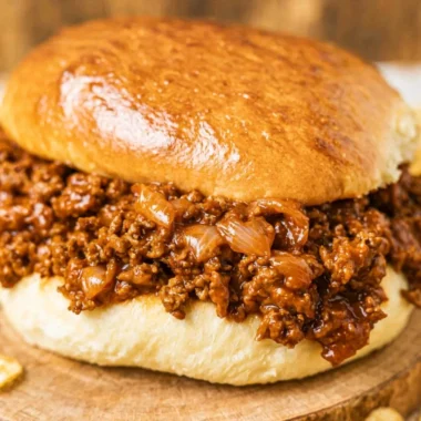 Delicious homemade sloppy joe served on a bun with toppings.