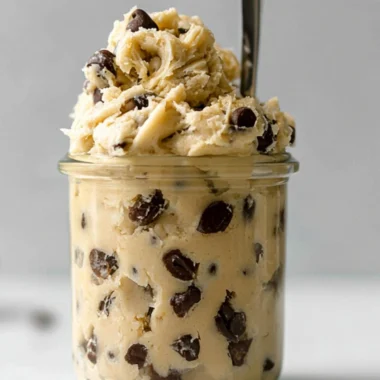 Delicious edible chocolate chip cookie dough served in a bowl