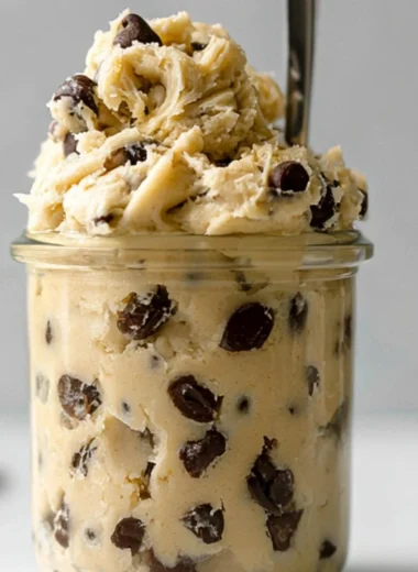 Delicious edible chocolate chip cookie dough served in a bowl
