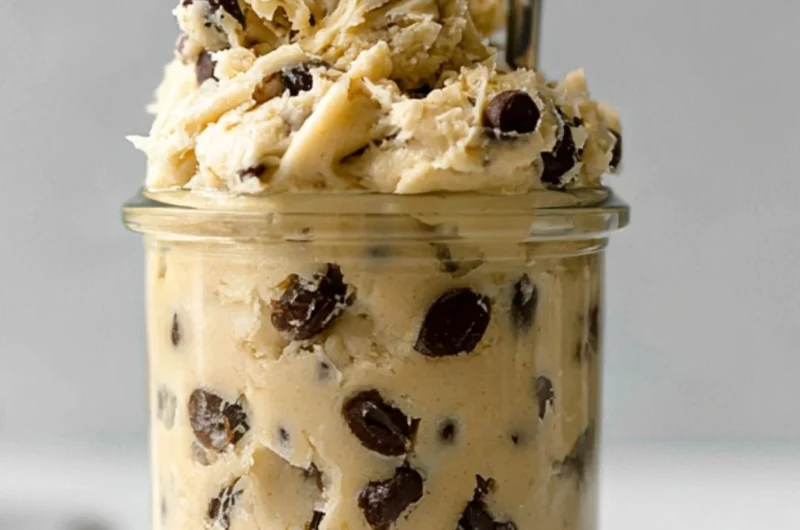 Delicious edible chocolate chip cookie dough served in a bowl