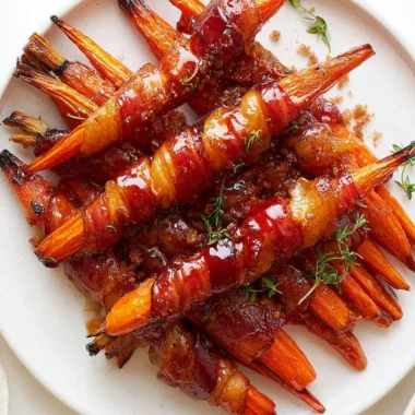 Maple Bacon Carrots dish with crispy bacon and glazed carrots served on a plate.