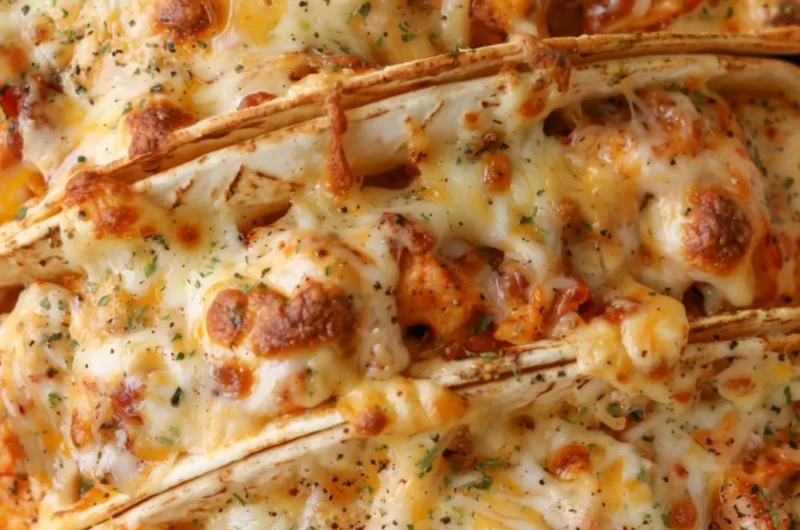 Cozy baked chicken bacon ranch tacos served on a plate with toppings