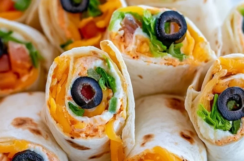 Taco cream cheese pinwheels on a platter garnished with cilantro.