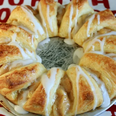 Freshly baked Apple Crescent Ring with flaky pastry and apple filling