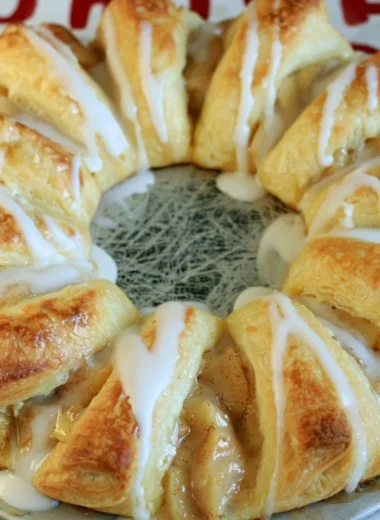 Freshly baked Apple Crescent Ring with flaky pastry and apple filling