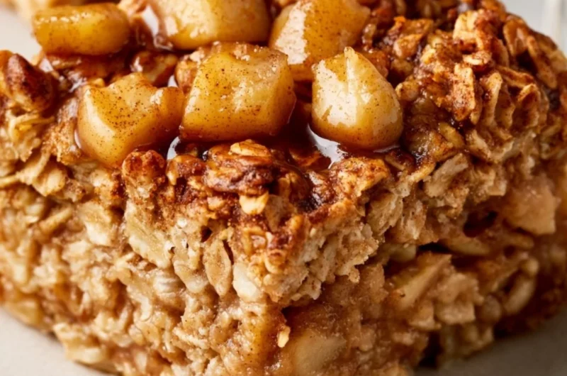 Cozy apple and cinnamon baked oatmeal served in a bowl