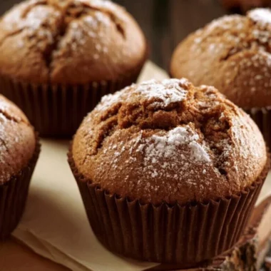Cozy gingerbread muffins fresh from the oven, topped with a sprinkle of sugar.