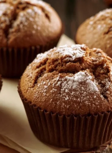 Cozy gingerbread muffins fresh from the oven, topped with a sprinkle of sugar.