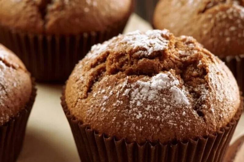 Cozy gingerbread muffins fresh from the oven, topped with a sprinkle of sugar.