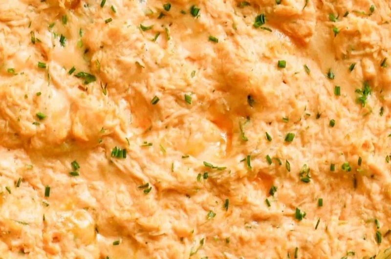 Healthy buffalo chicken dip made with Greek yogurt instead of cream cheese