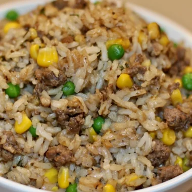Delicious homemade dirty rice with ground beef served in a bowl