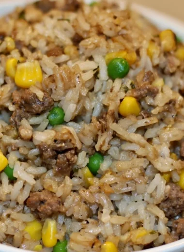 Delicious homemade dirty rice with ground beef served in a bowl