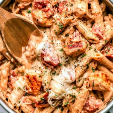 Delicious one pot chicken pasta dish ready to serve