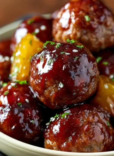 Slow cooker teriyaki meatballs served with scallions