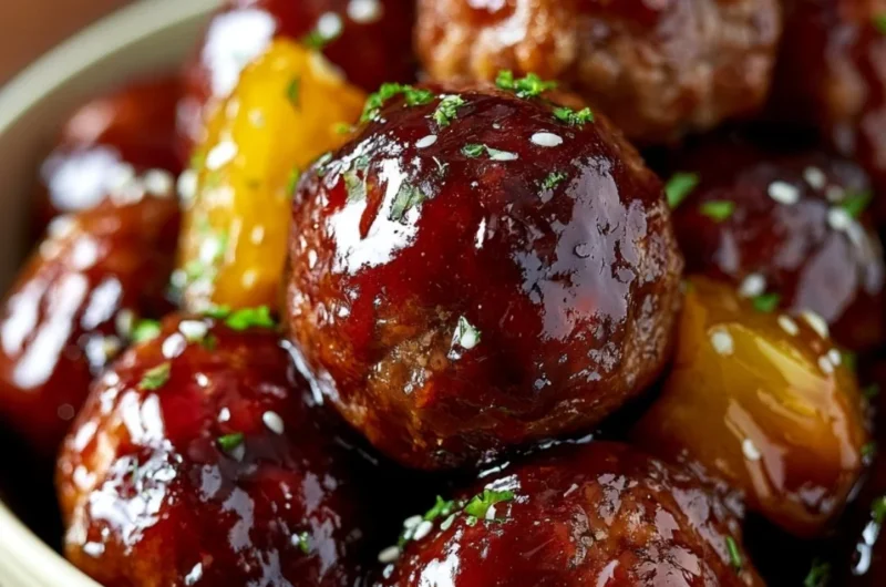 Slow cooker teriyaki meatballs served with scallions