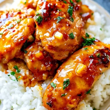 Delicious honey garlic chicken dish, ready in 20 minutes, served on a plate.