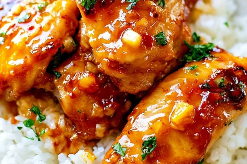 Delicious honey garlic chicken dish, ready in 20 minutes, served on a plate.