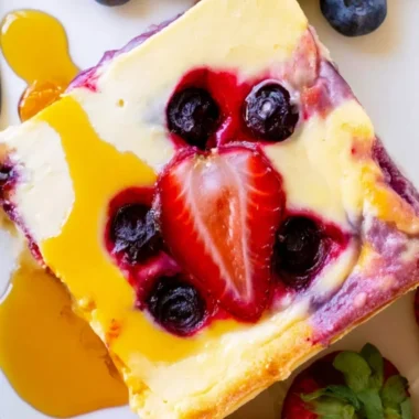 Delicious baked yogurt topped with fresh fruits and nuts