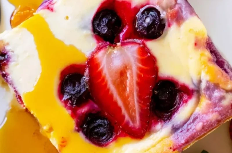 Delicious baked yogurt topped with fresh fruits and nuts