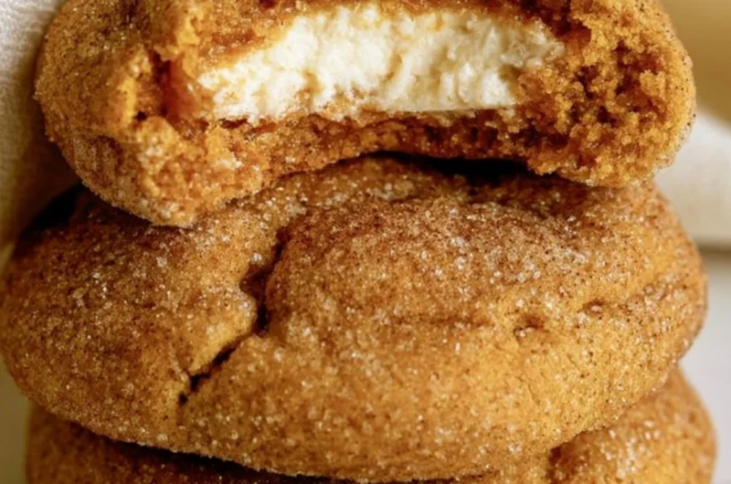 Chewy pumpkin cheesecake cookies with a creamy filling and fall spices