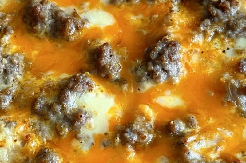 Delicious Christmas morning casserole served with festive garnishes.