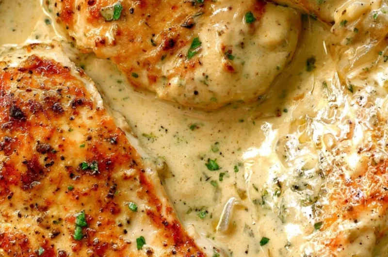 Creamy ranch chicken dish served with herbs and spices.