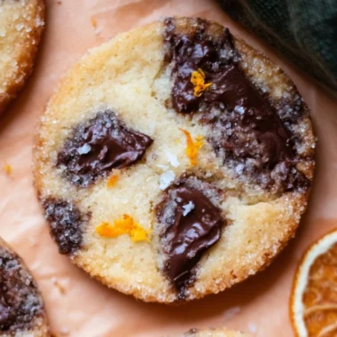 Dark Chocolate Orange Shortbread Cookies with chocolate drizzle and orange zest