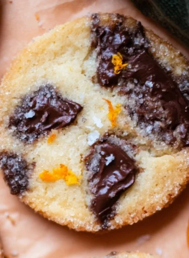 Dark Chocolate Orange Shortbread Cookies with chocolate drizzle and orange zest