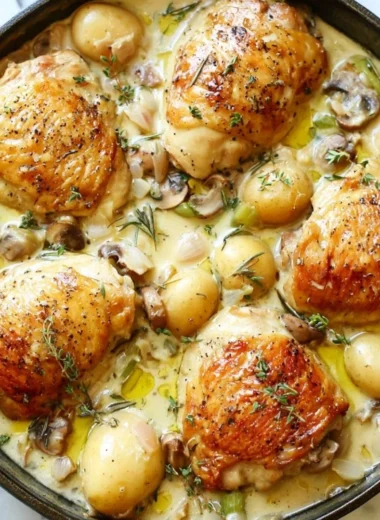 Delicious French chicken casserole fresh out of the oven