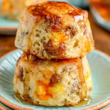 Delicious McGriddle Muffins with syrup and sausage, ideal for breakfast.