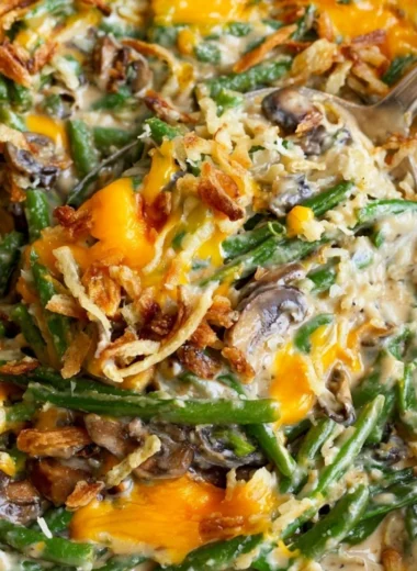 Paula Deen's delicious green bean casserole, a holiday favorite side dish.