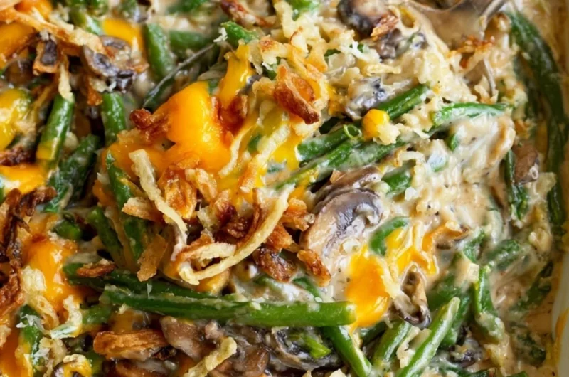 Paula Deen's delicious green bean casserole, a holiday favorite side dish.