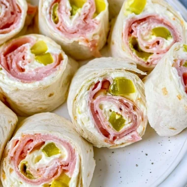 Pickle Dip Pinwheels: Delicious appetizers made with creamy pickle dip.