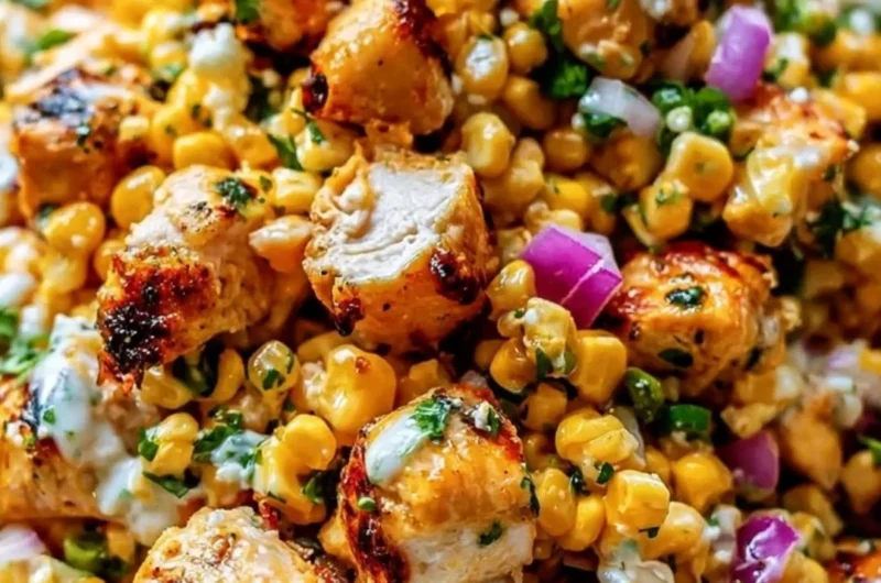 Quick high-protein chicken salad with street corn for lunch prep.